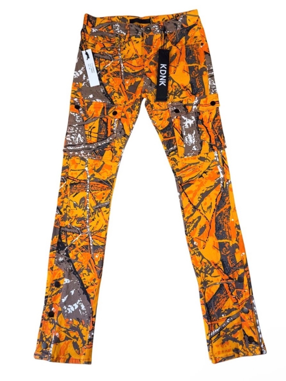 KDNK Mens Stacked Snap Pants Orange Camo KNB3273 Size 36 NWT Street Wear Casual